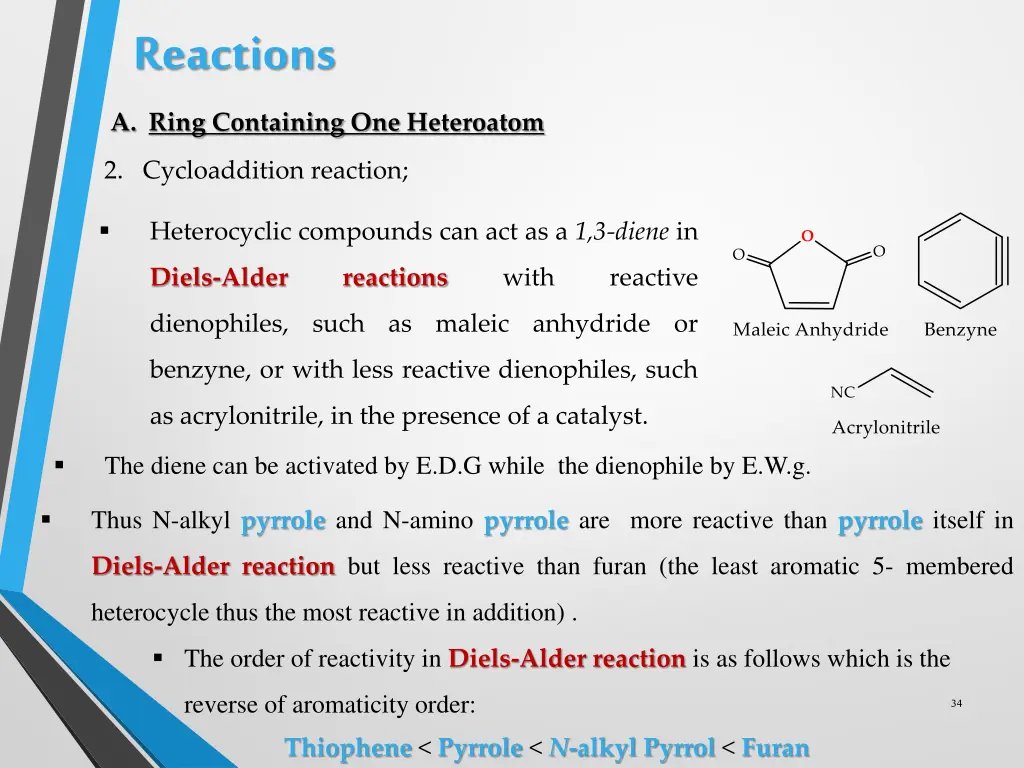 reactions a ring containing one heteroatom 3
