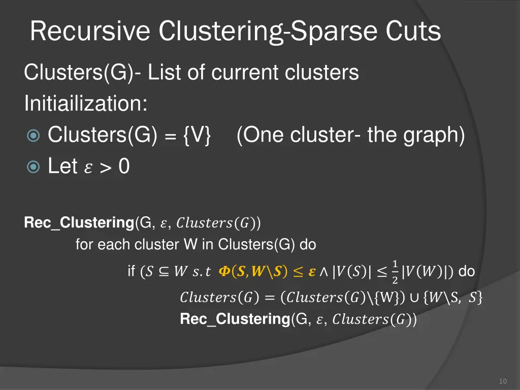 recursive clustering sparse cuts 3