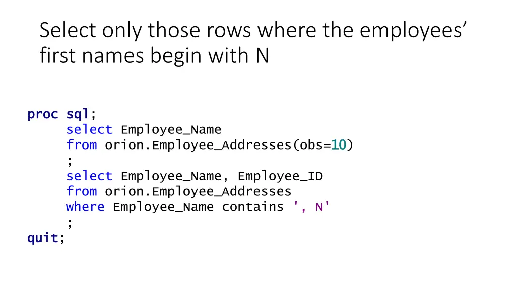 select only those rows where the employees first
