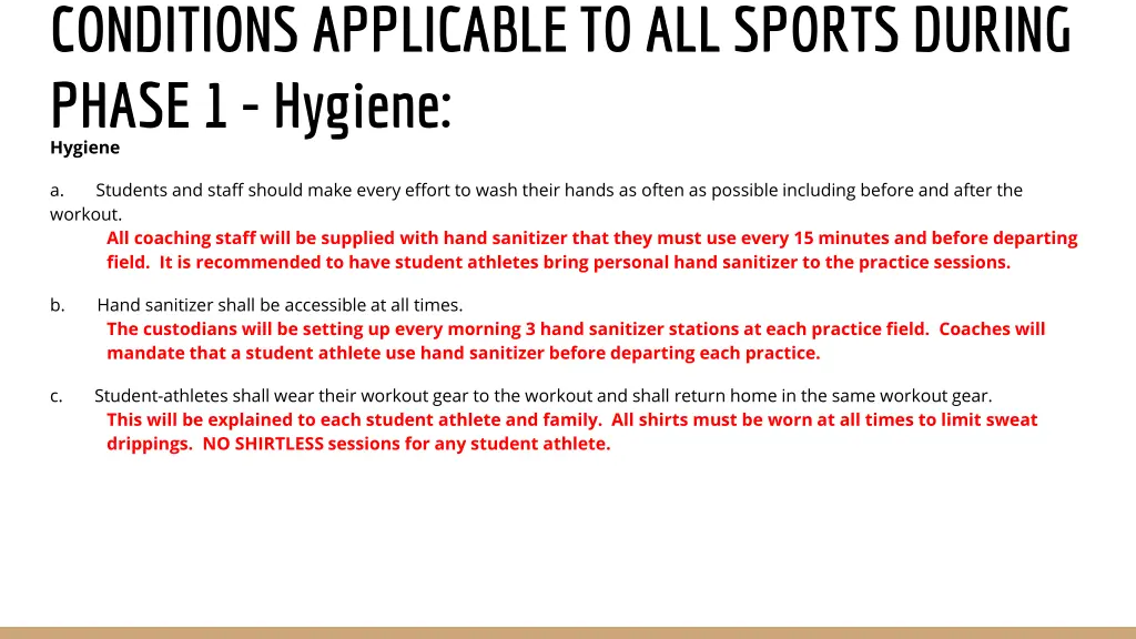 conditions applicable to all sports during phase 3