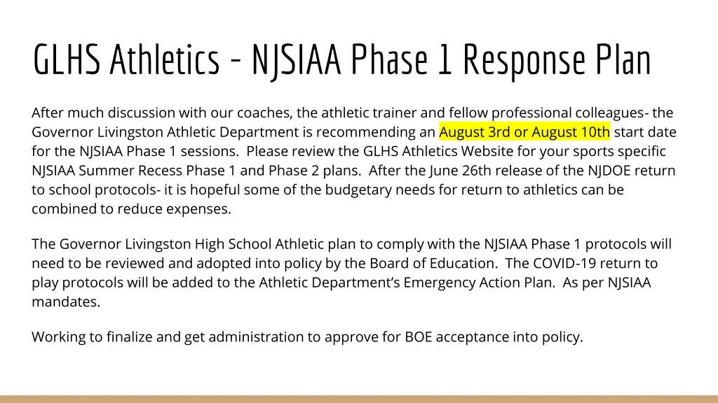 glhs athletics njsiaa phase 1 response plan