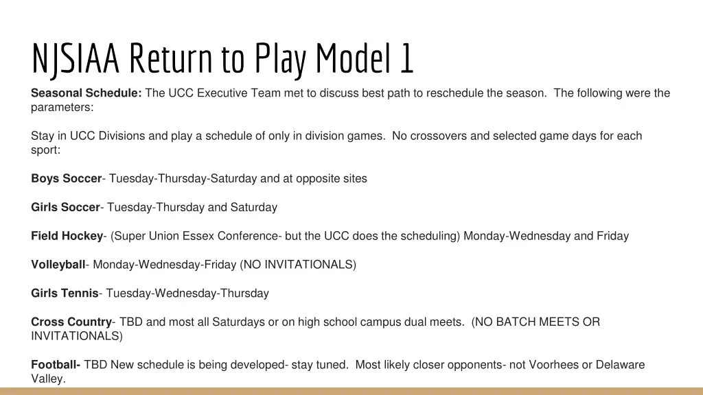njsiaa return to play model 1 seasonal schedule