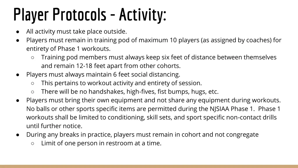 player protocols activity all activity must take