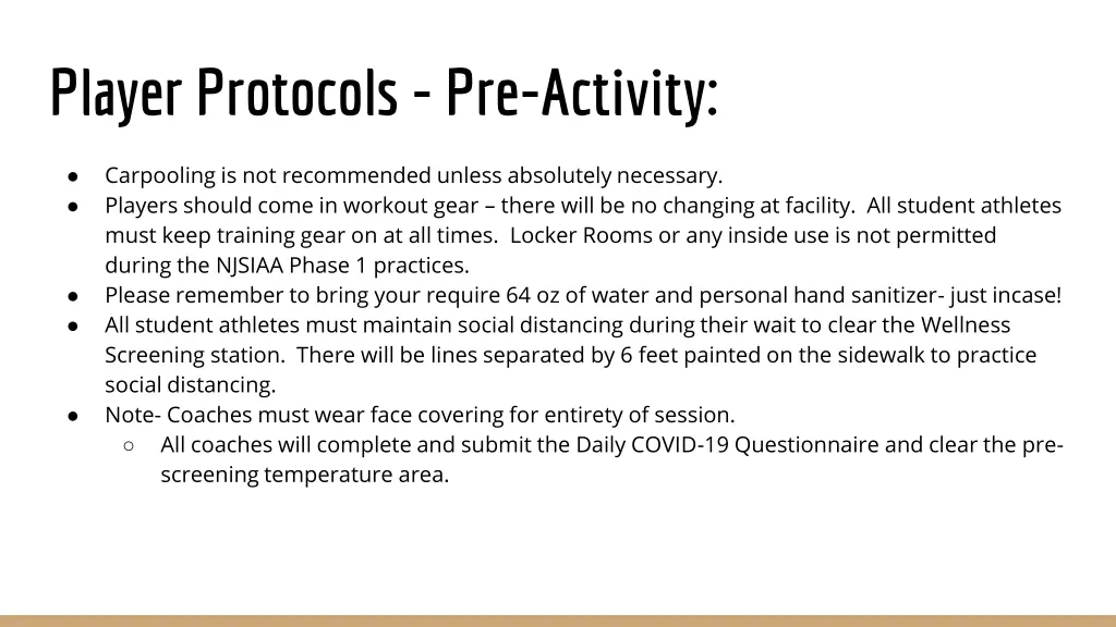 player protocols pre activity