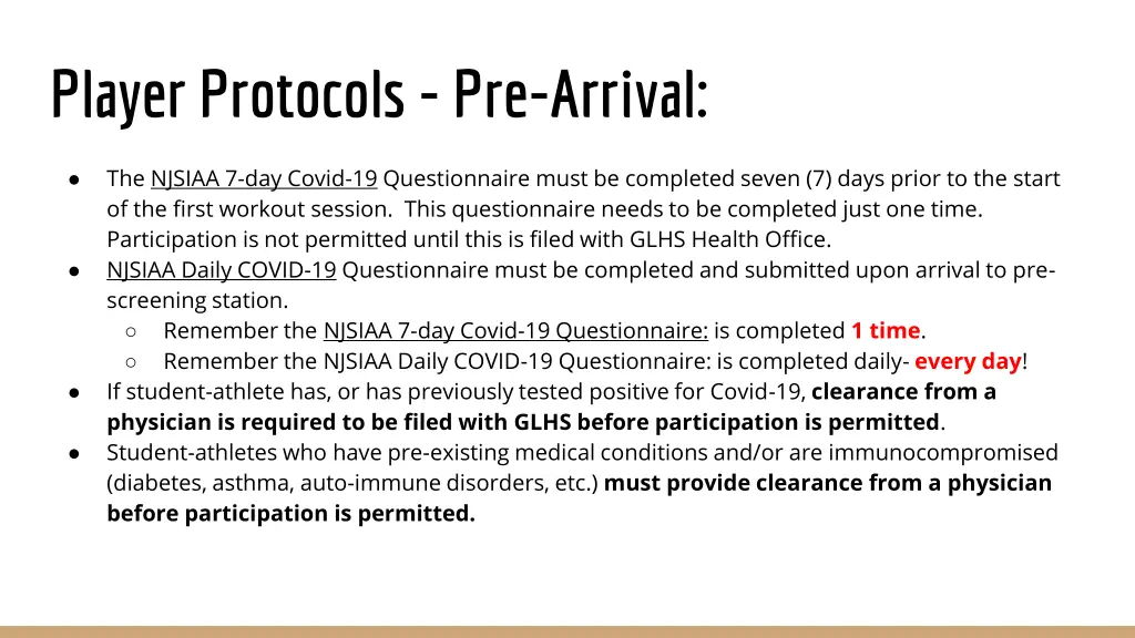 player protocols pre arrival 1