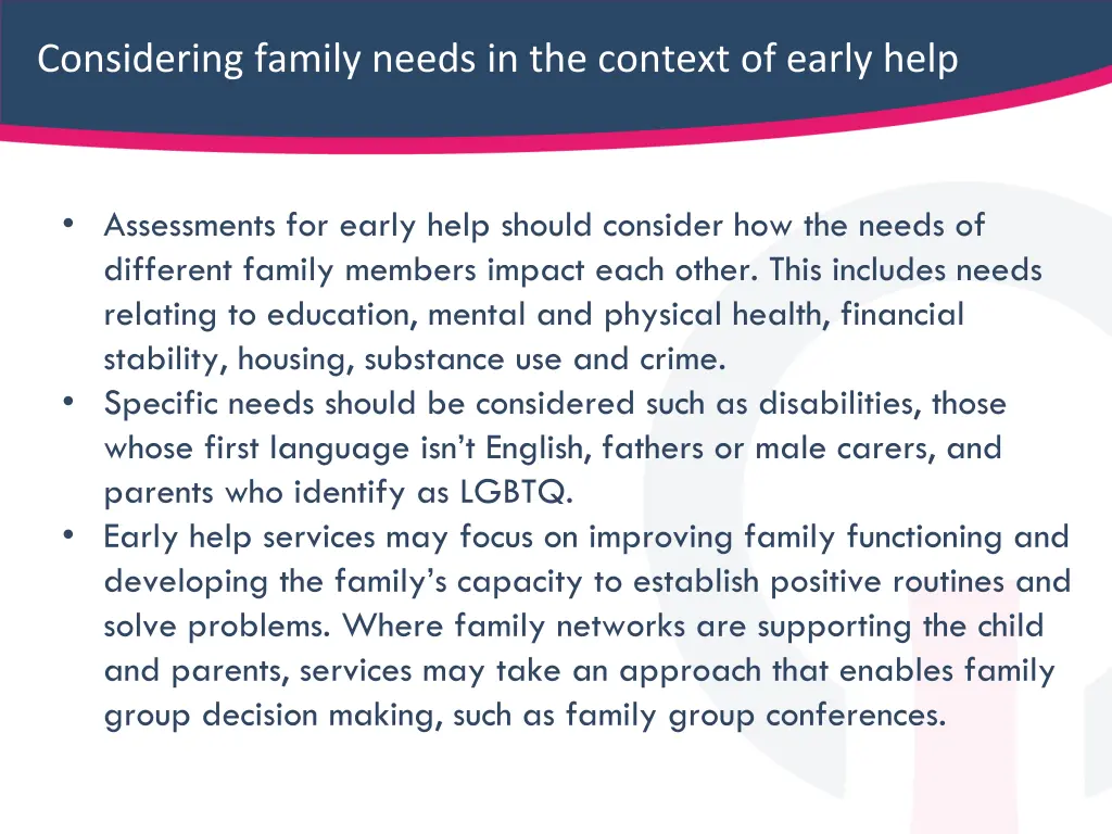 considering family needs in the context of early