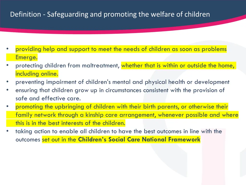 definition safeguarding and promoting the welfare