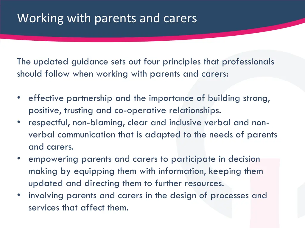 working with parents and carers