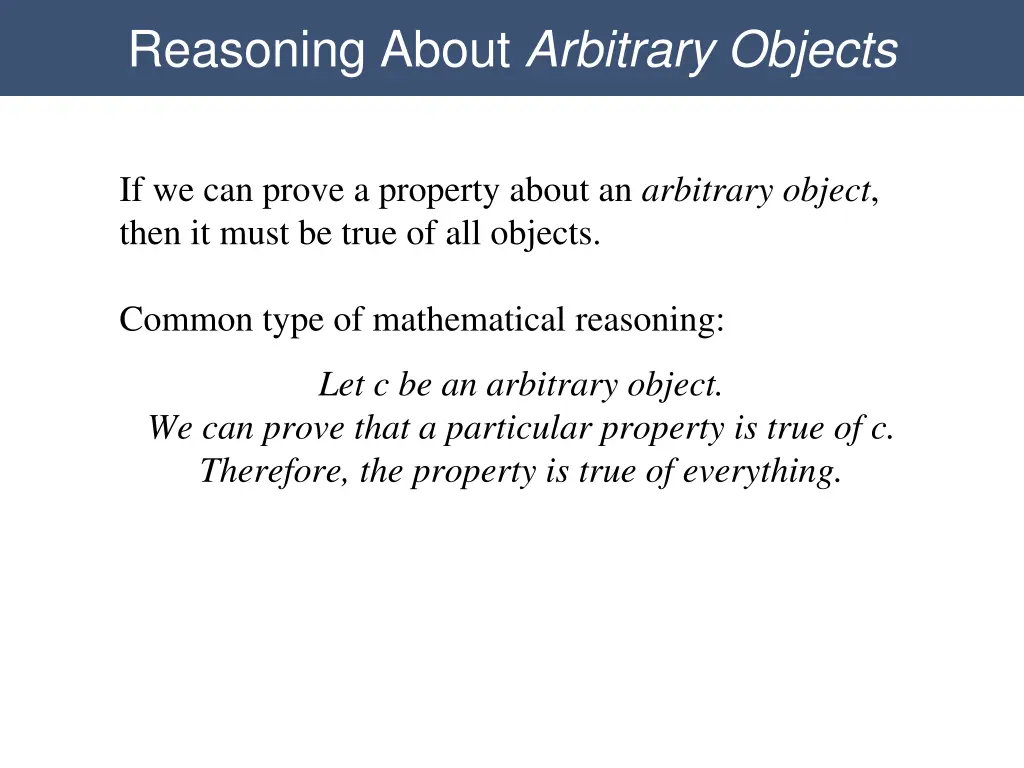 reasoning about arbitrary objects