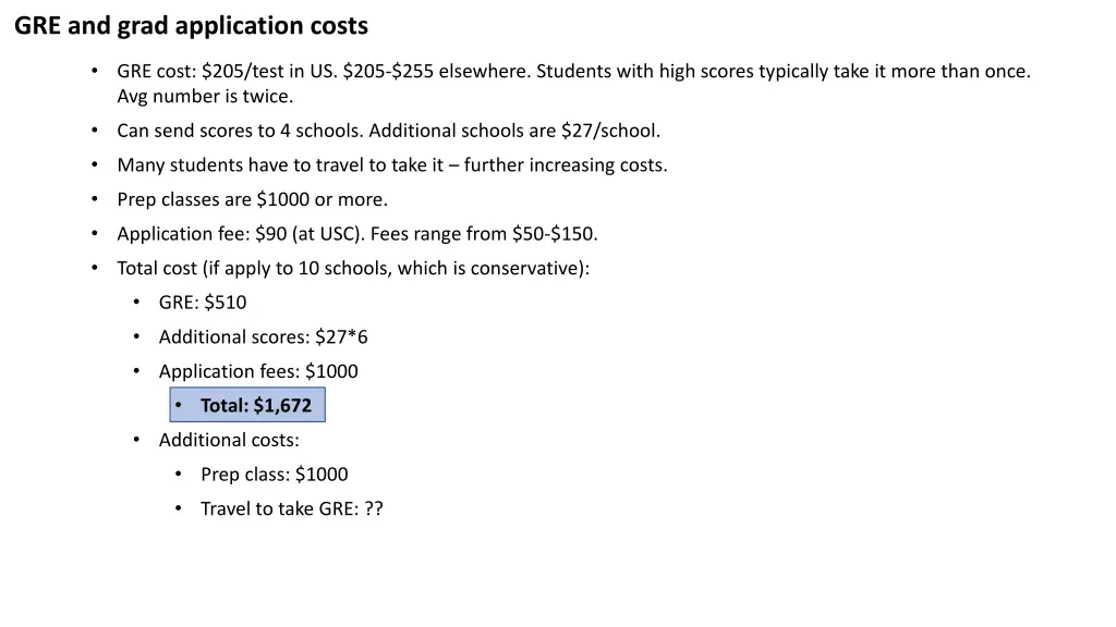 gre and grad application costs
