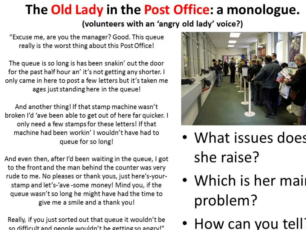 the old lady in the post office a monologue