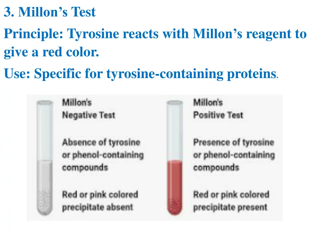 3 millon s test principle tyrosine reacts with