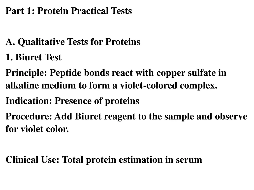 part 1 protein practical tests