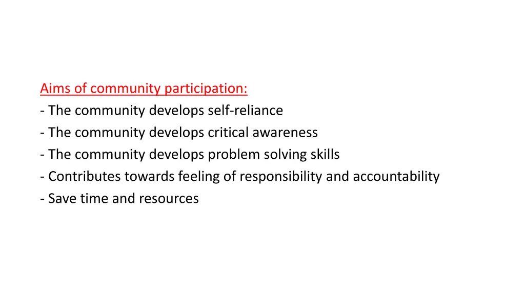 aims of community participation the community