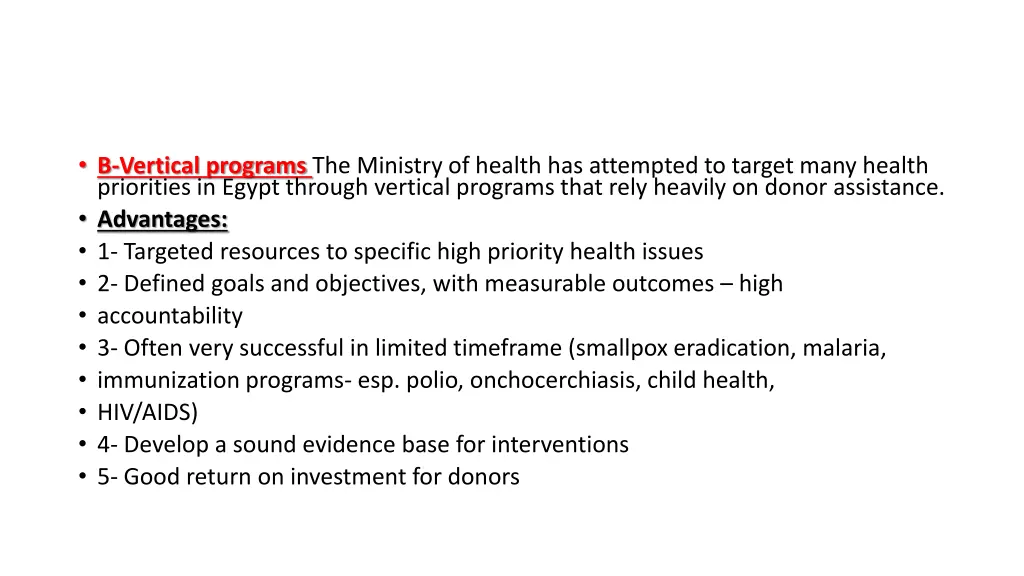 b vertical programs the ministry of health