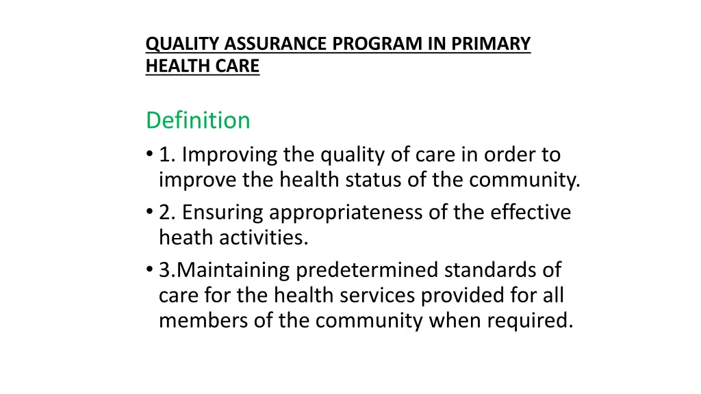 quality assurance program in primary health care