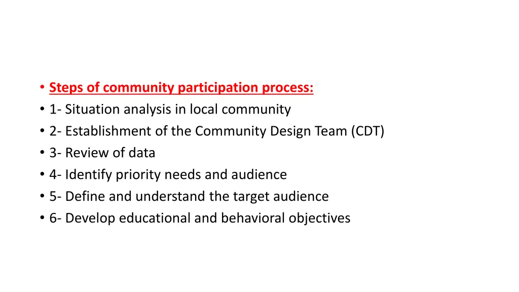 steps of community participation process