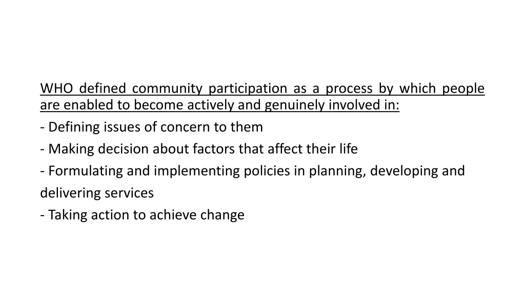 who defined community participation as a process