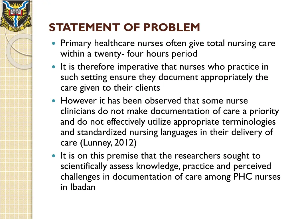 statement of problem primary healthcare nurses