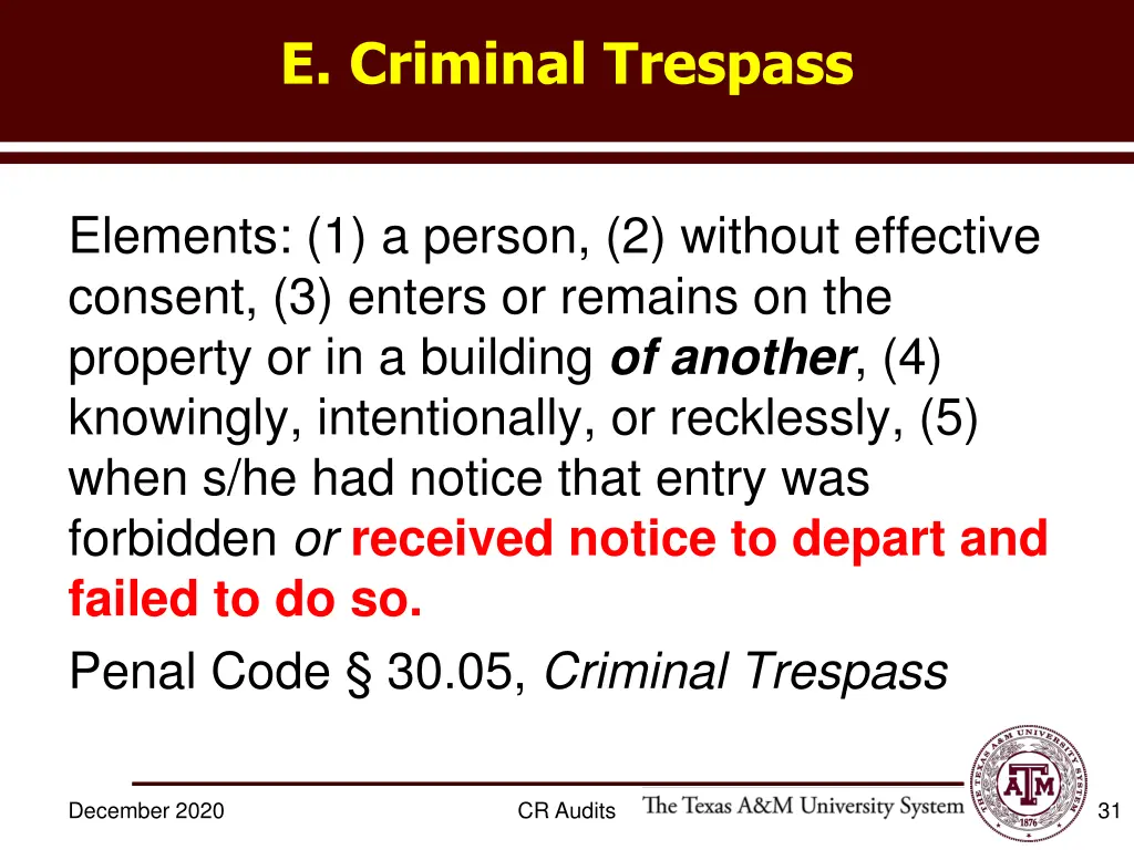 e criminal trespass