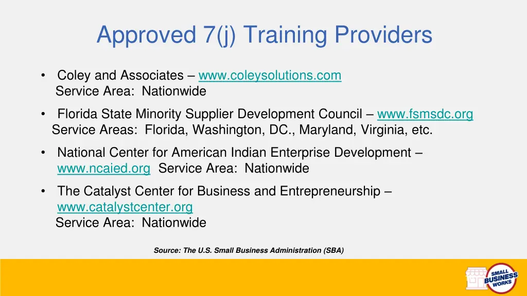 approved 7 j training providers