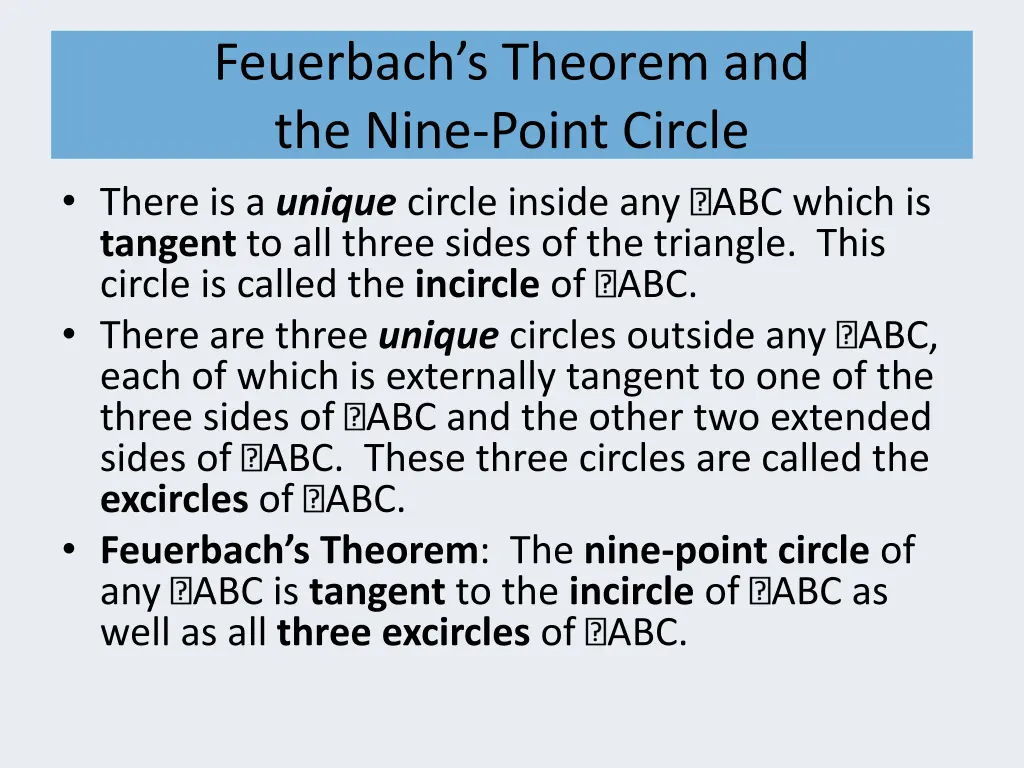 feuerbach s theorem and the nine point circle