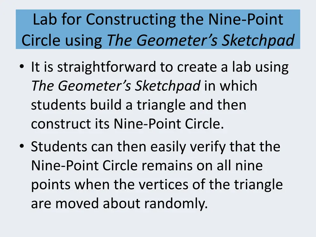 lab for constructing the nine point circle using