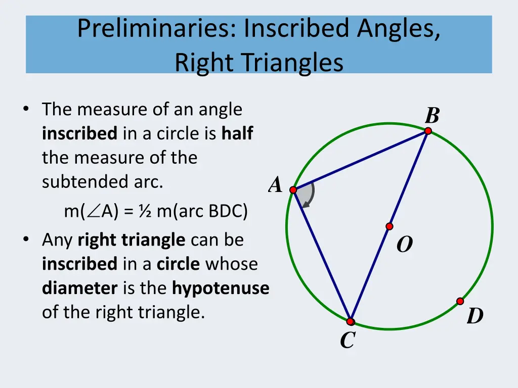 preliminaries inscribed angles right triangles