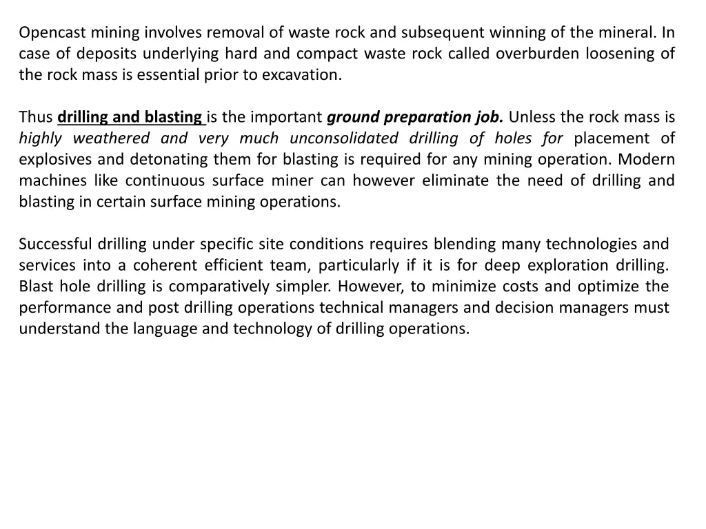 opencast mining involves removal of waste rock