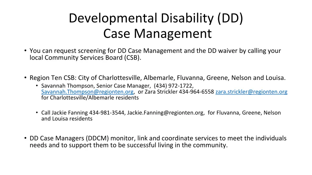 developmental disability dd case management