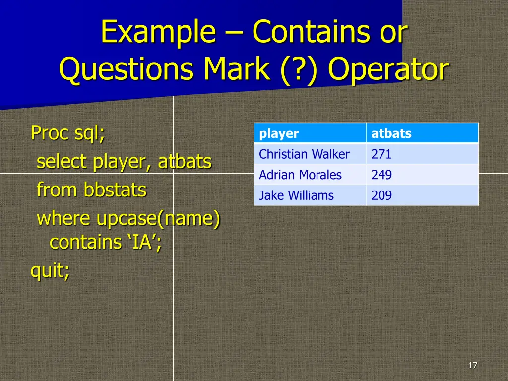 example contains or questions mark operator
