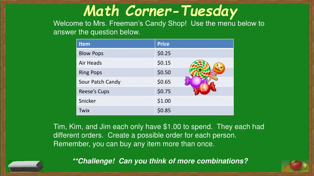 math corner tuesday welcome to mrs freeman