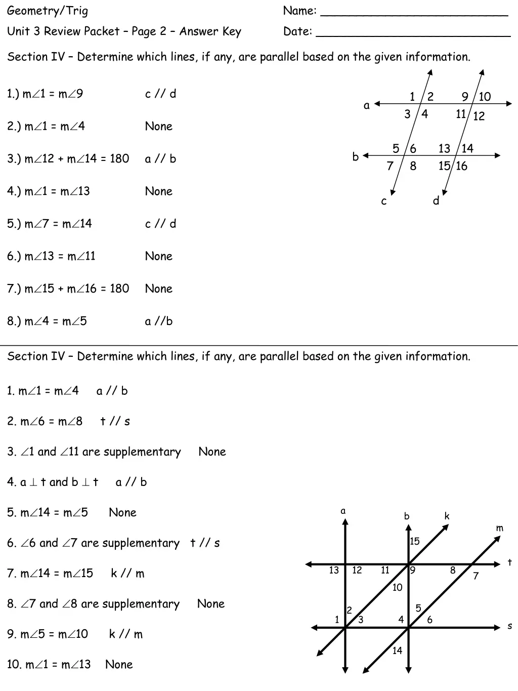 geometry trig unit 3 review packet page 2 answer