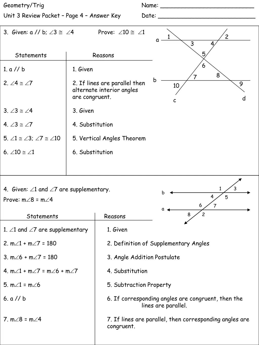 geometry trig unit 3 review packet page 4 answer