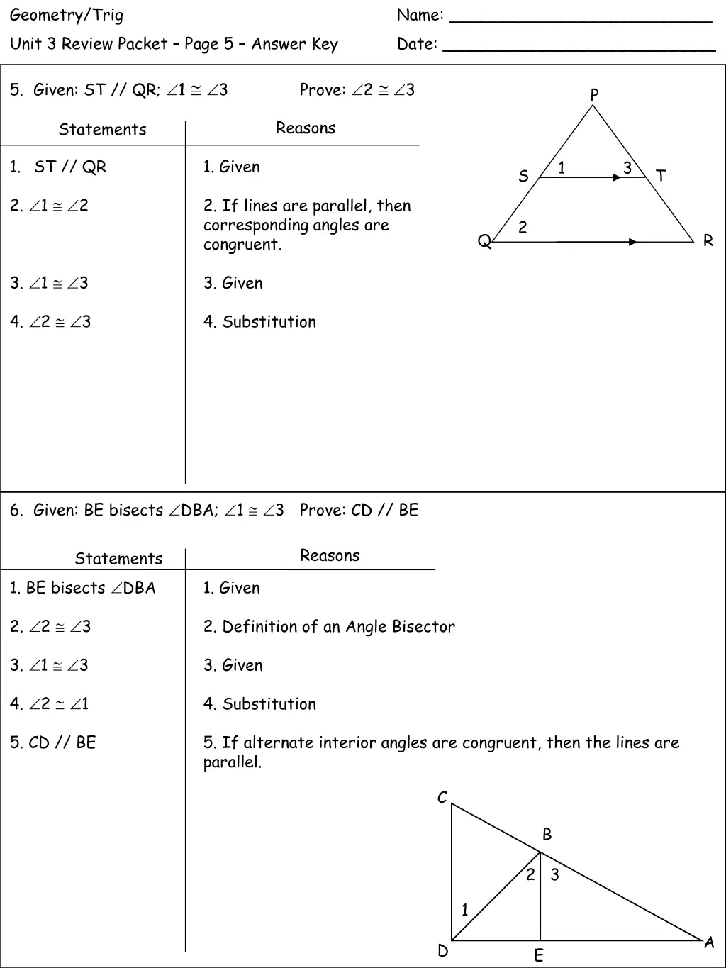geometry trig unit 3 review packet page 5 answer