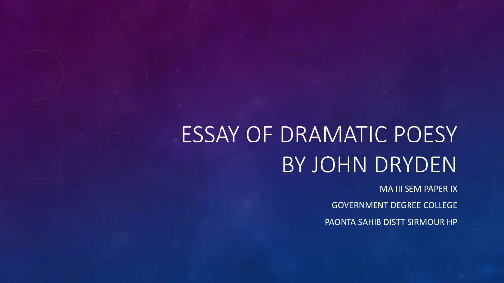 essay of dramatic poesy by john dryden
