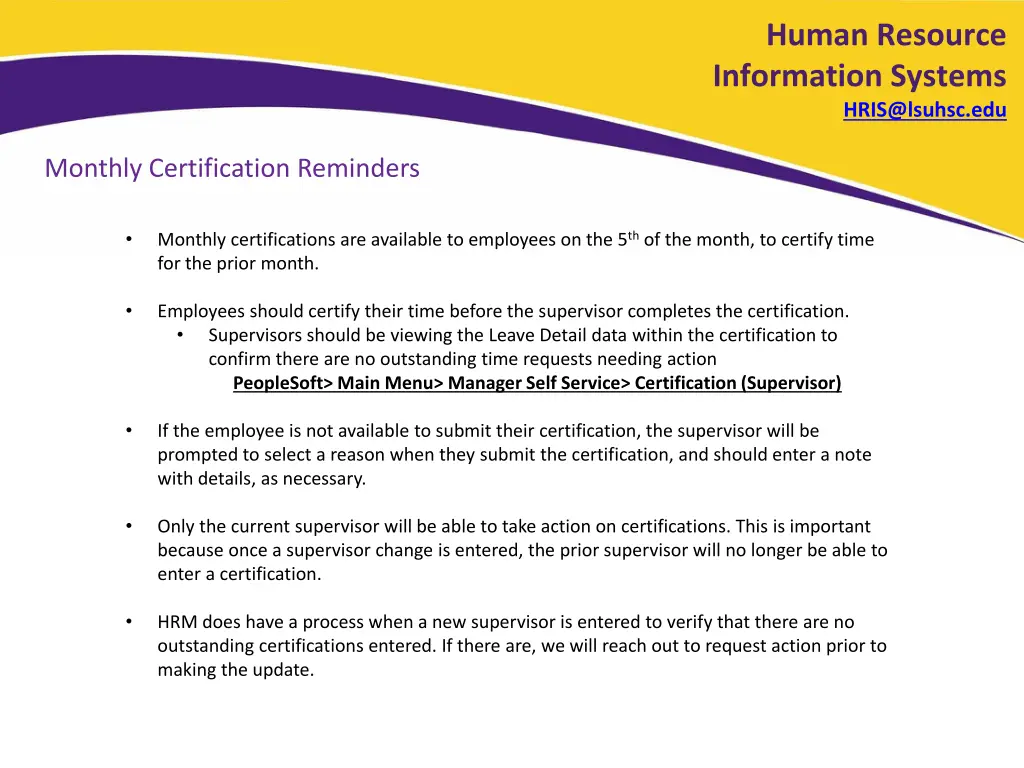 human resource information systems hris@lsuhsc edu