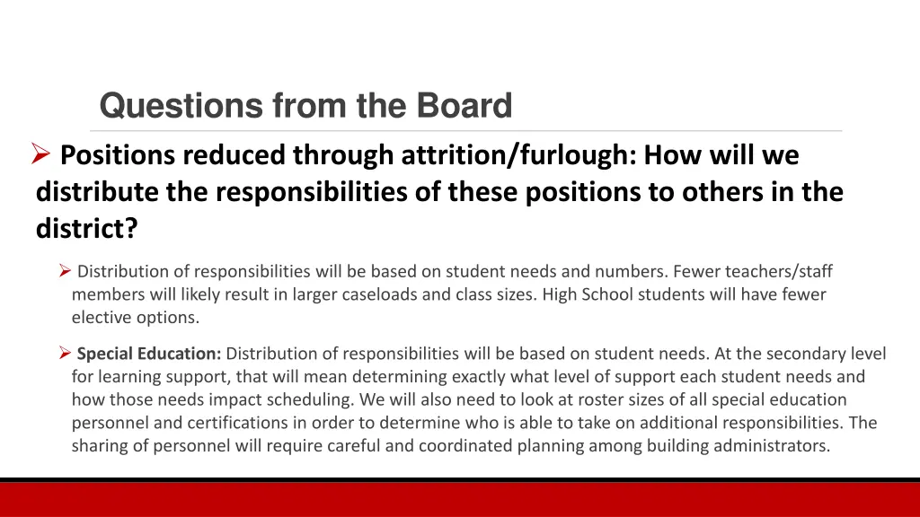 questions from the board positions reduced