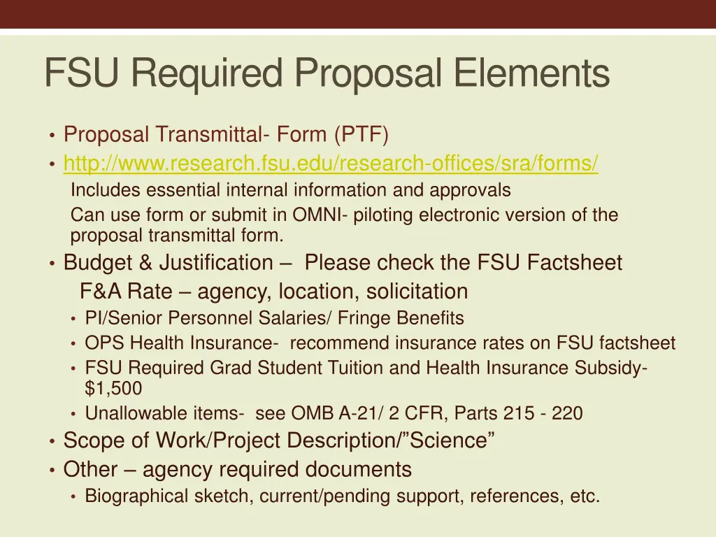 fsu required proposal elements