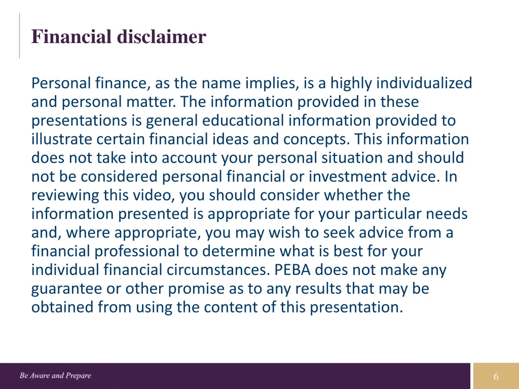 financial disclaimer
