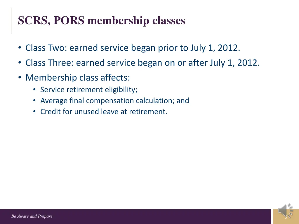 scrs pors membership classes
