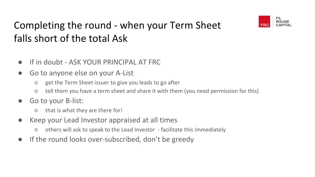 completing the round when your term sheet falls