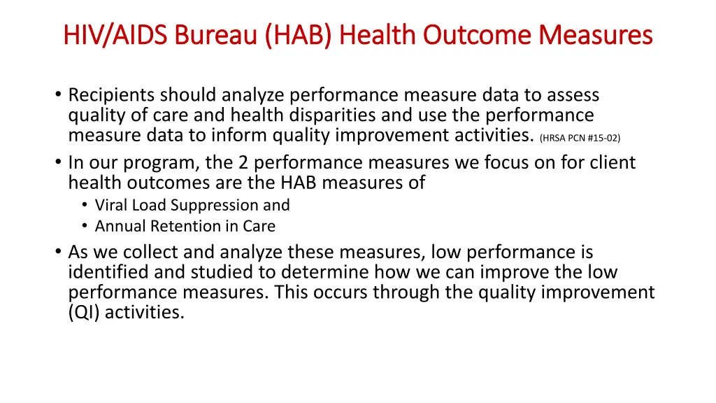 hiv aids bureau hab health outcome measures