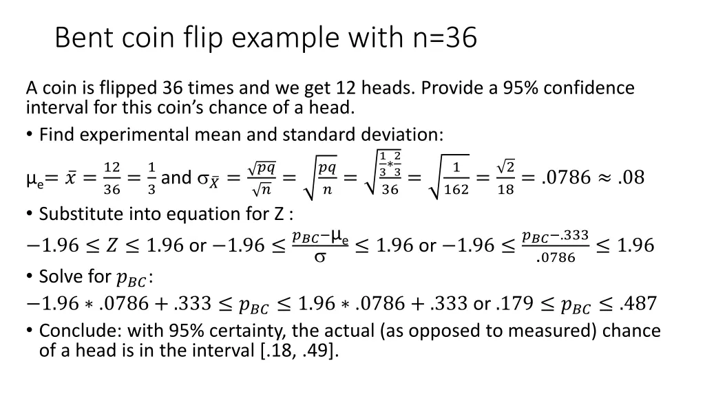 bent coin flip example with n 36