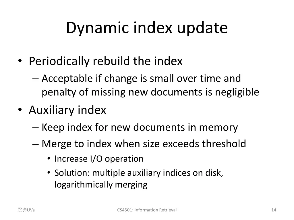 dynamic index update