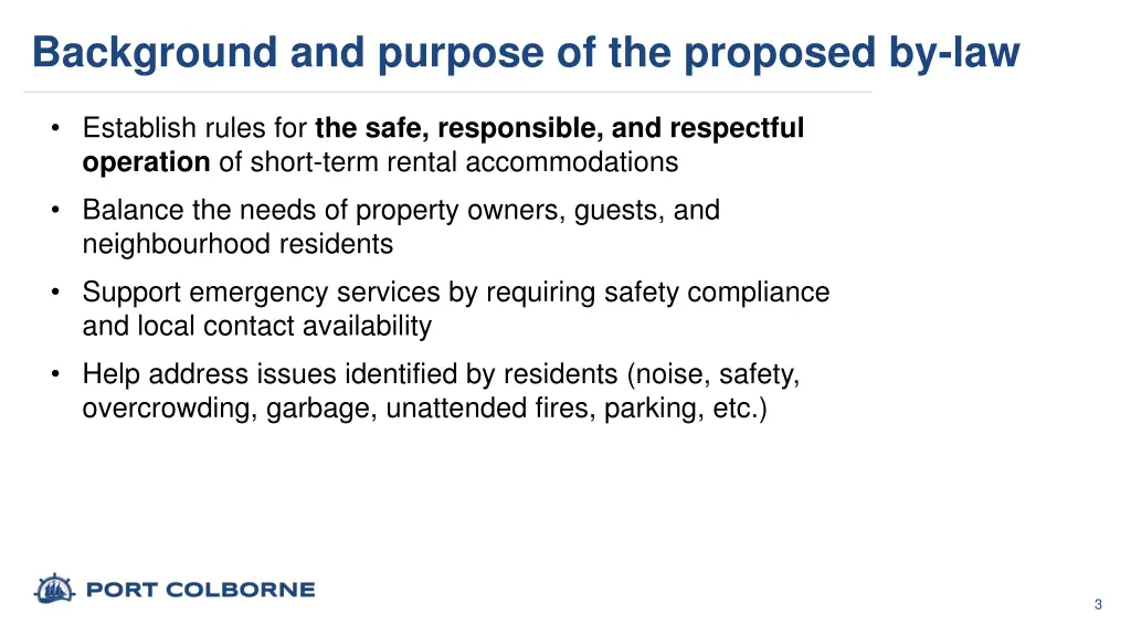 background and purpose of the proposed by law