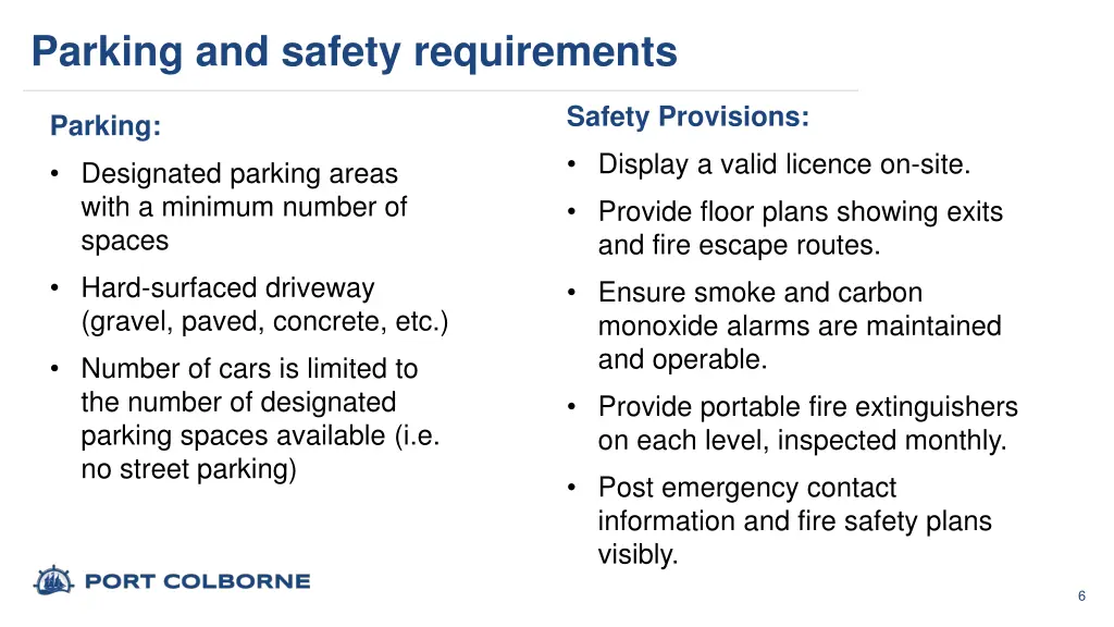parking and safety requirements