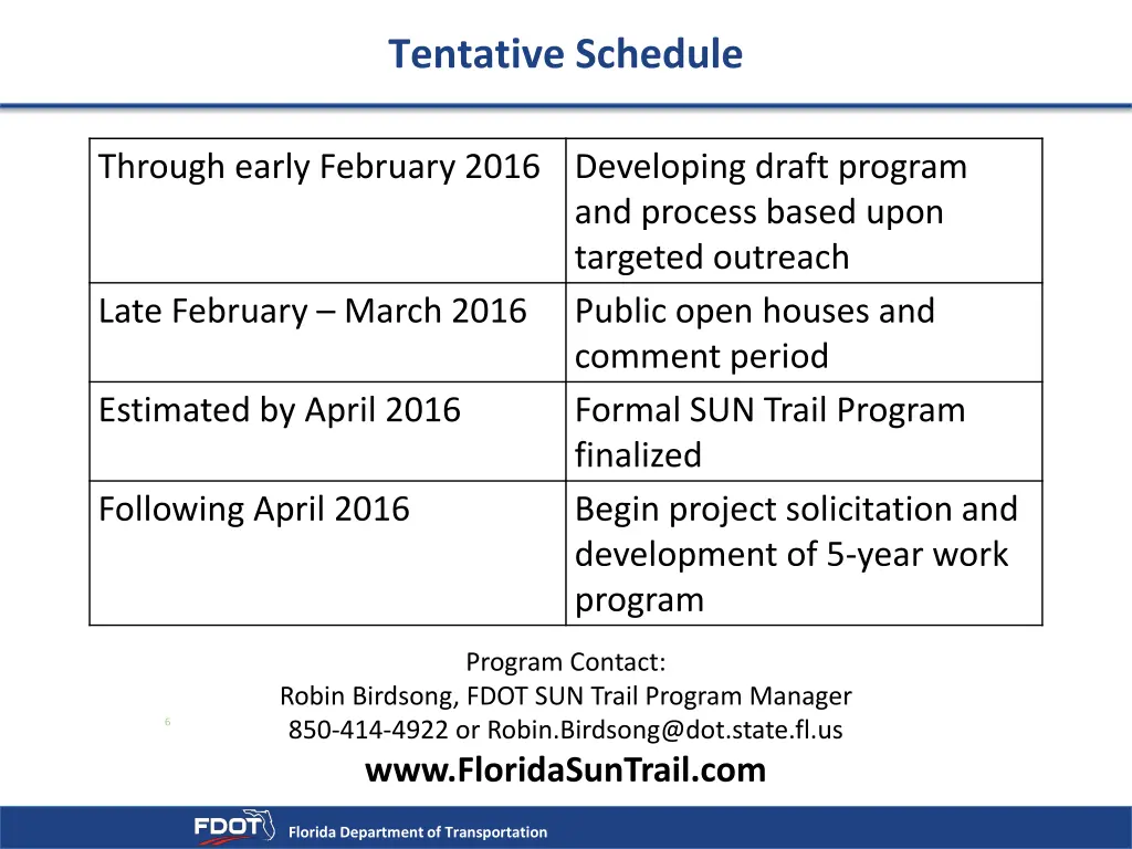 tentative schedule