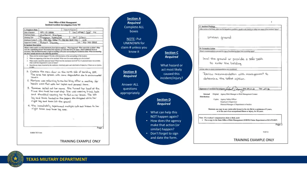 section a required complete all boxes