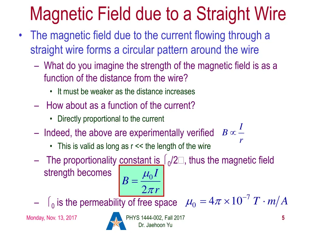 magnetic field due to a straight wire